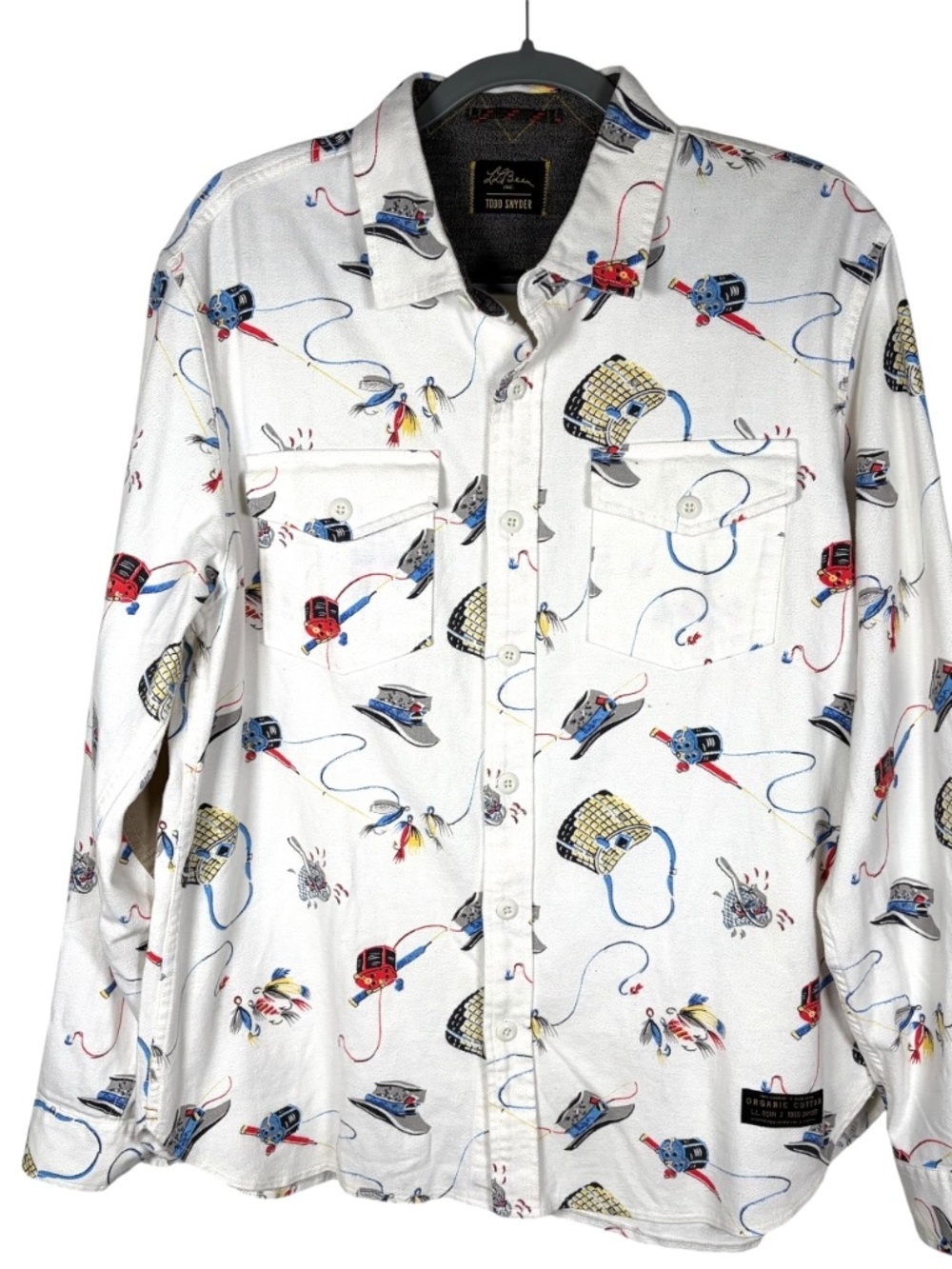 L.L.Bean X Todd Snyder Shirt Mens L Fly Fishing Reel‎ Print Long Sleeve Flannel